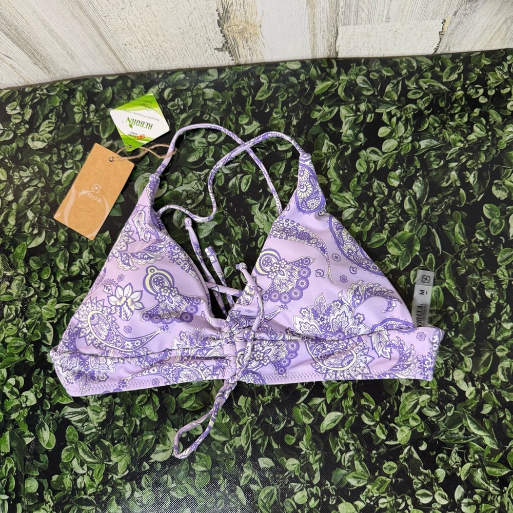 Berlook Lavender Paisley String Bikini Top Women’s Swim